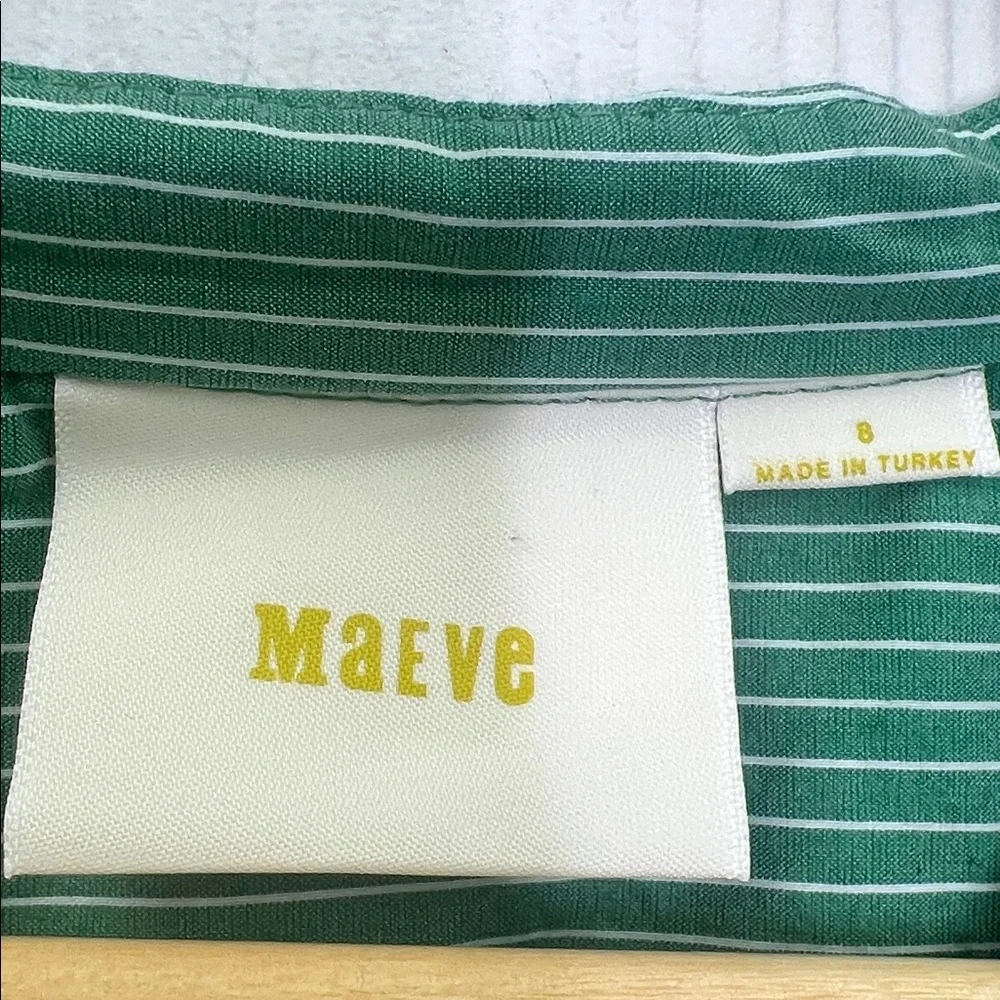 Anthropologie - Maeve Katherine Green And White Button Down Knotted Blouse SZ 8 - Picture 8 of 11